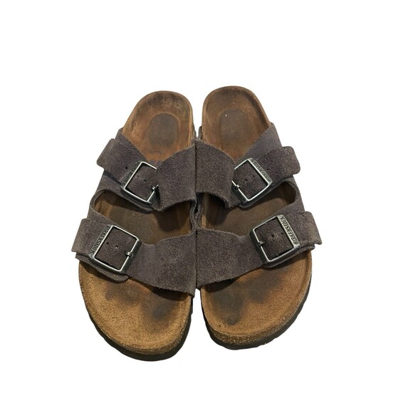 Birkenstock Arizona Sandals Softbed EU 40 260 9 Gray Suede Cork Footbed Slides - Picture 2 of 9